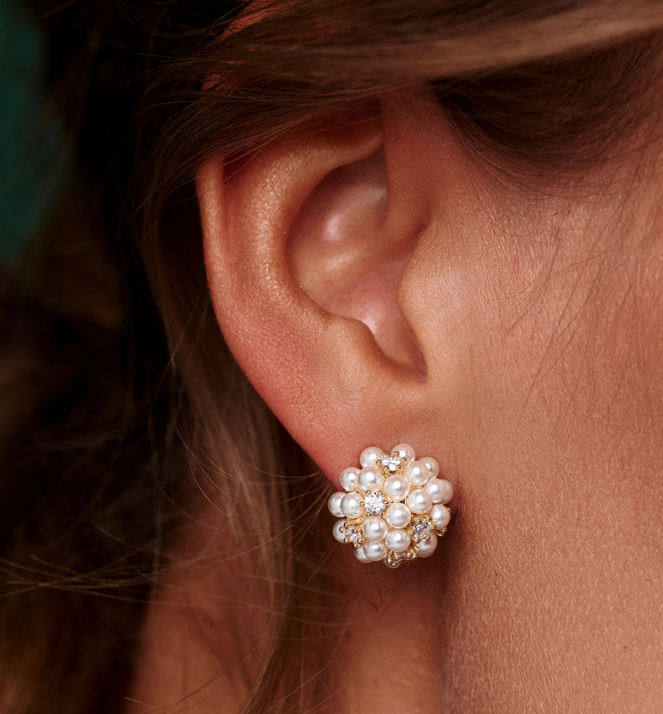 Kolczyki kulki z pereł i cyrkonii KLU0126 - By Dziubeka