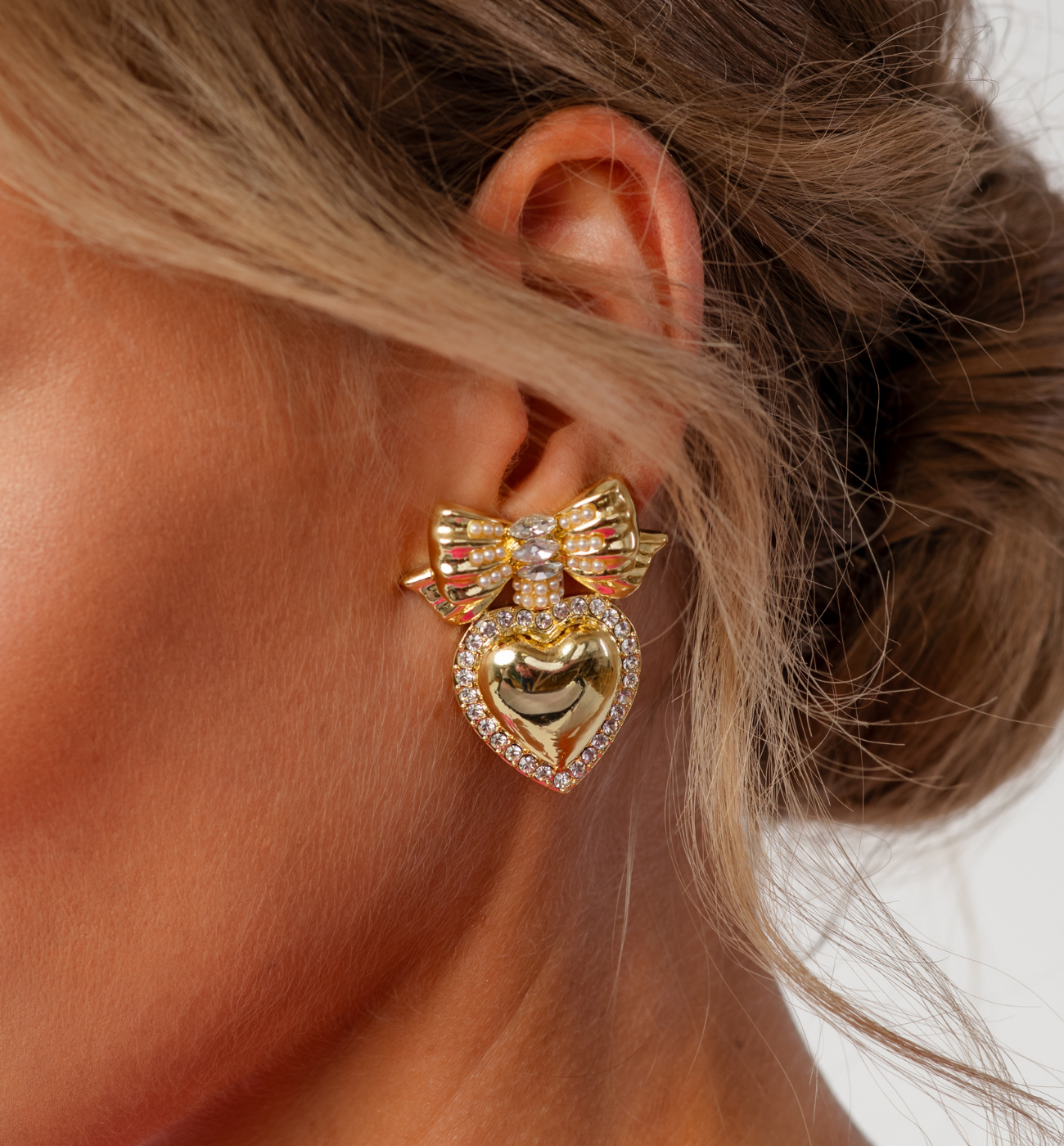 Klipsy serca z kokardką złote - By Dziubeka