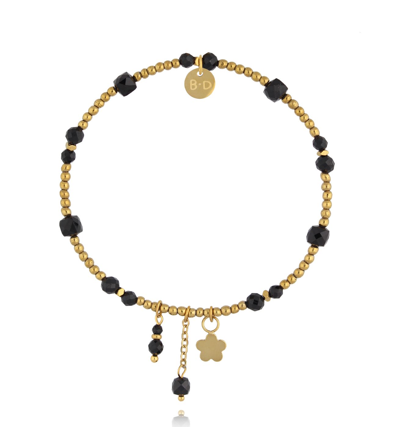 Bransoletka z czarnego turmalinu i hematytu z zawieszkami BTW3578