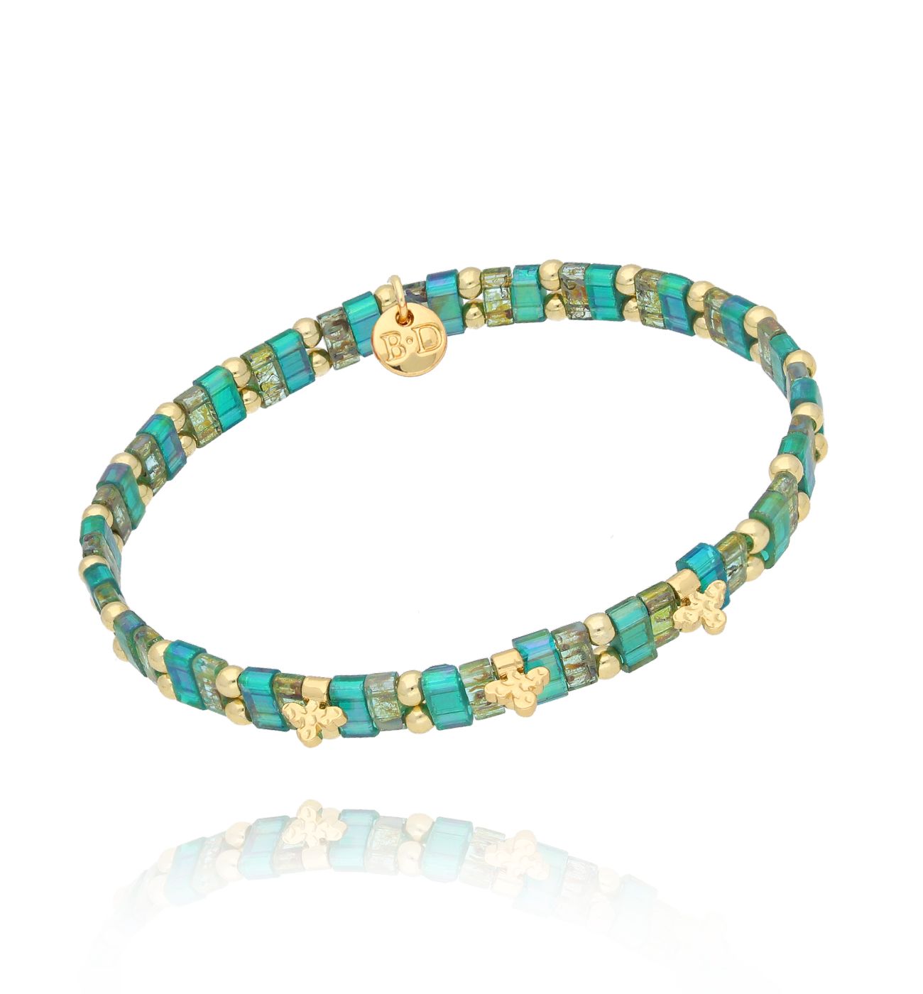 Bransoletka zielona z motylkami Marigold BBI0023 - By Dziubeka