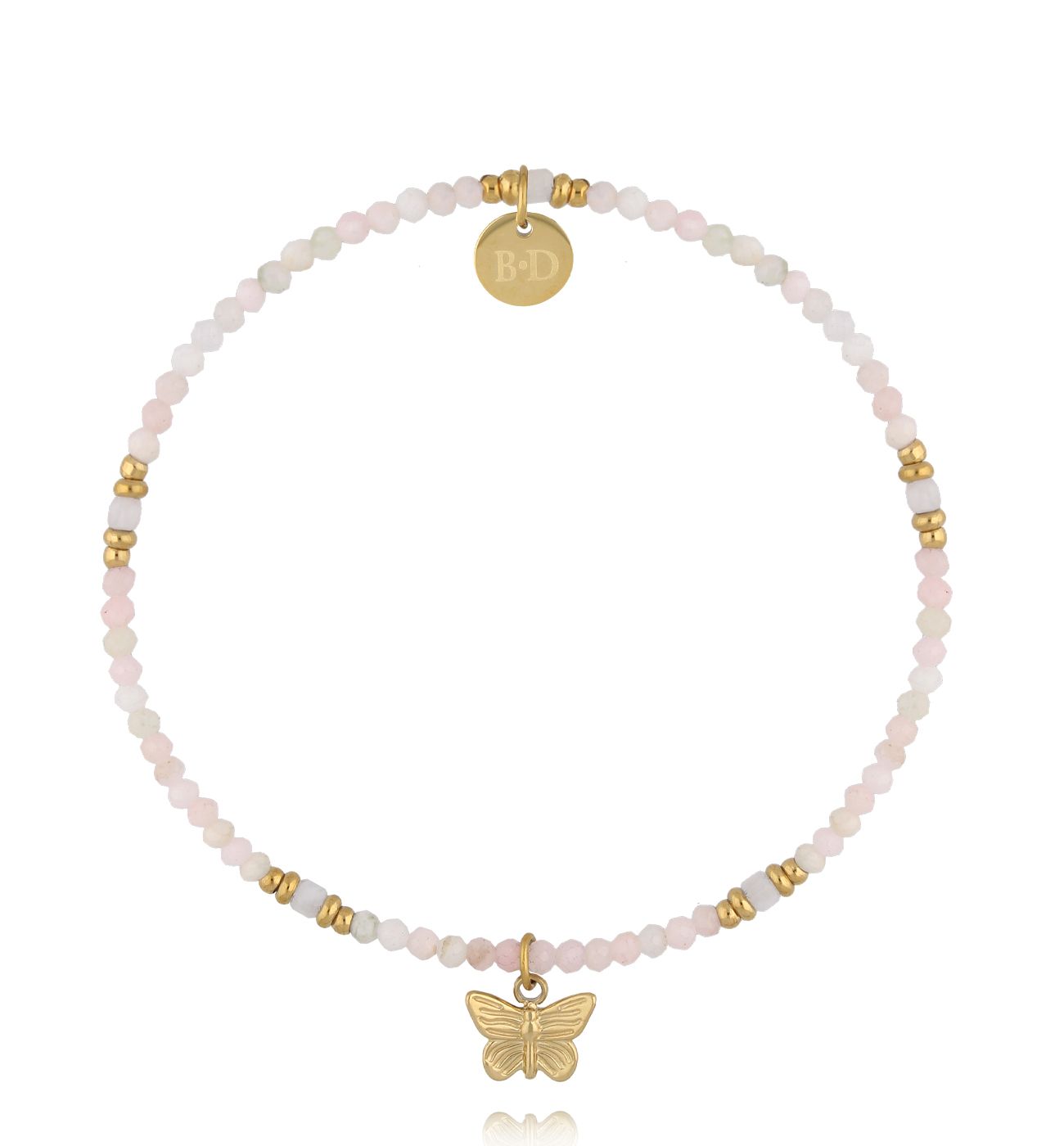Bransoletka z różowymi opalami i motylkiem - By Dziubeka