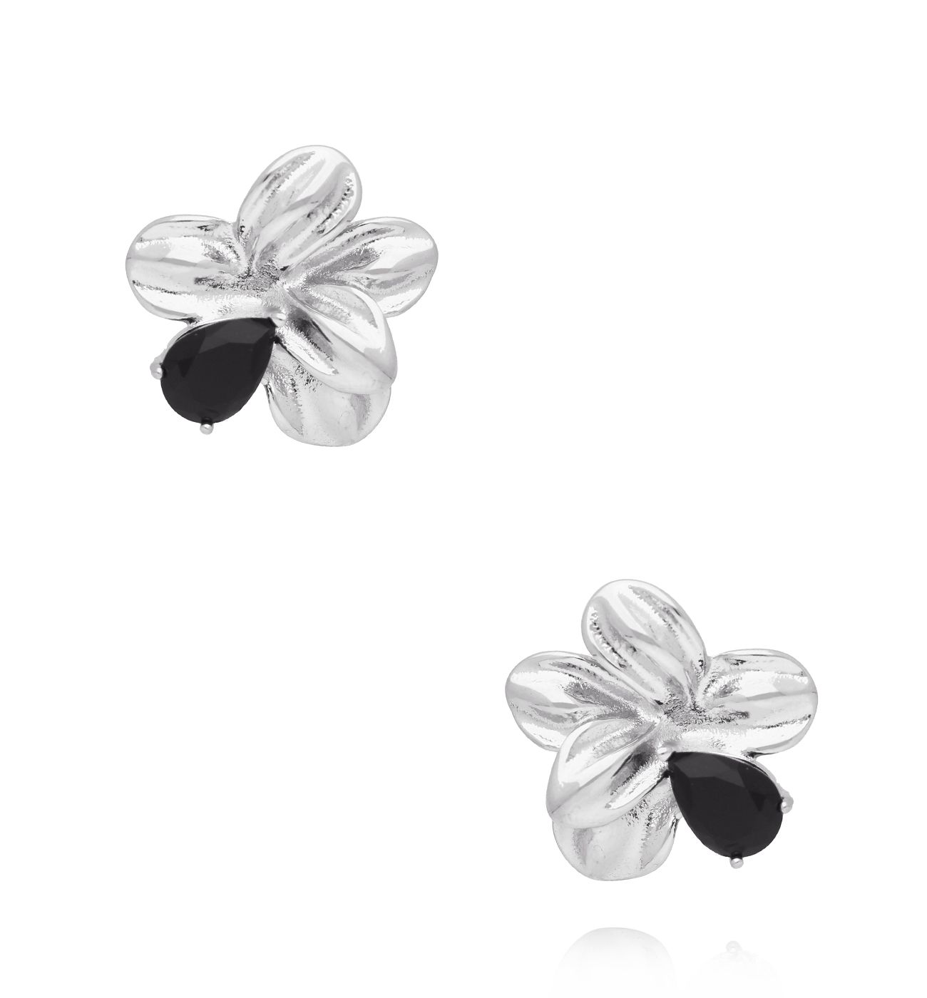 Kolczyki kwiatki z czarnym kryształkiem srebrne KSA2255