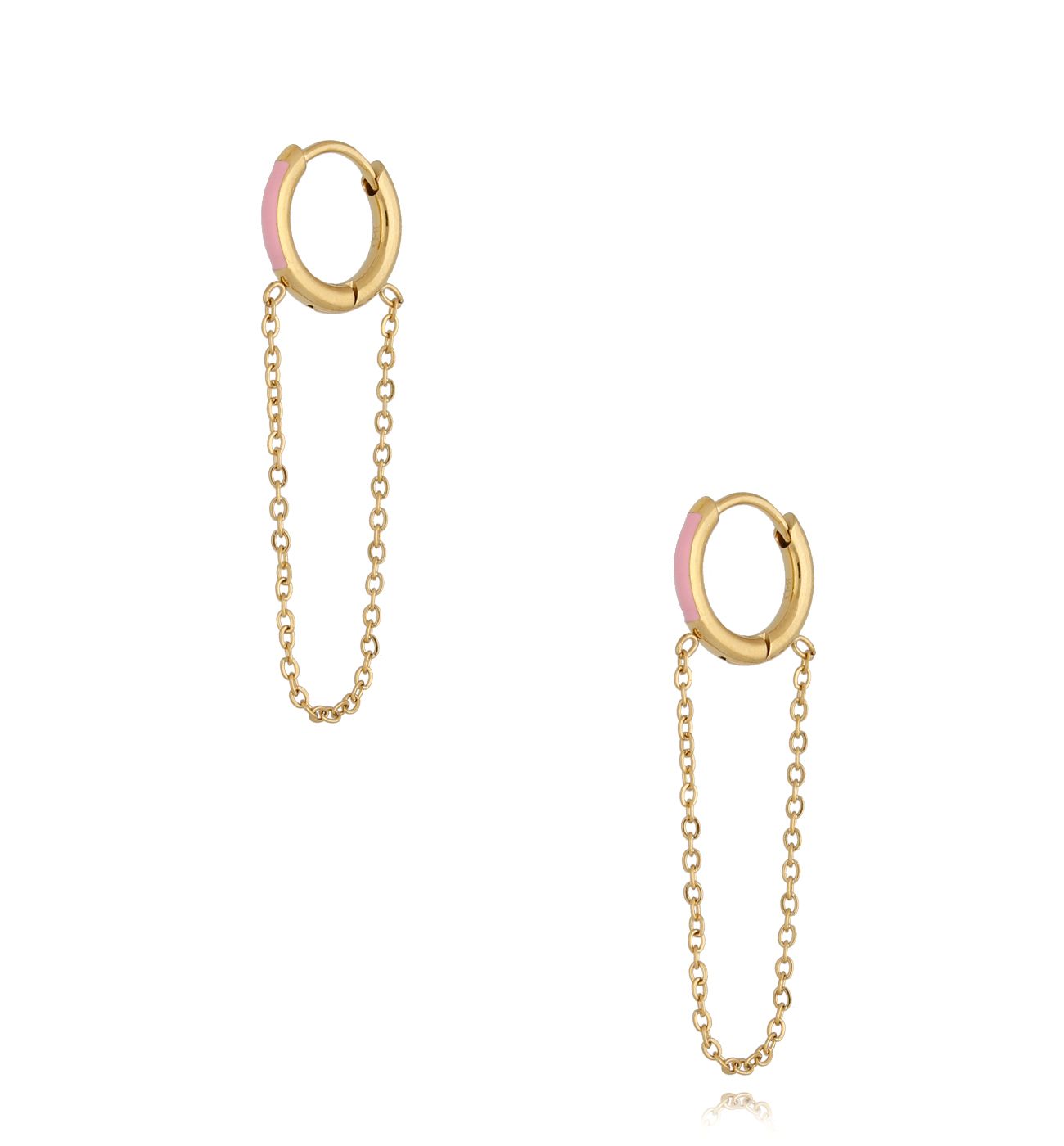 Kolczyki koła z różową emalią i łańcuszkiem Enamel Hoops KSA0806