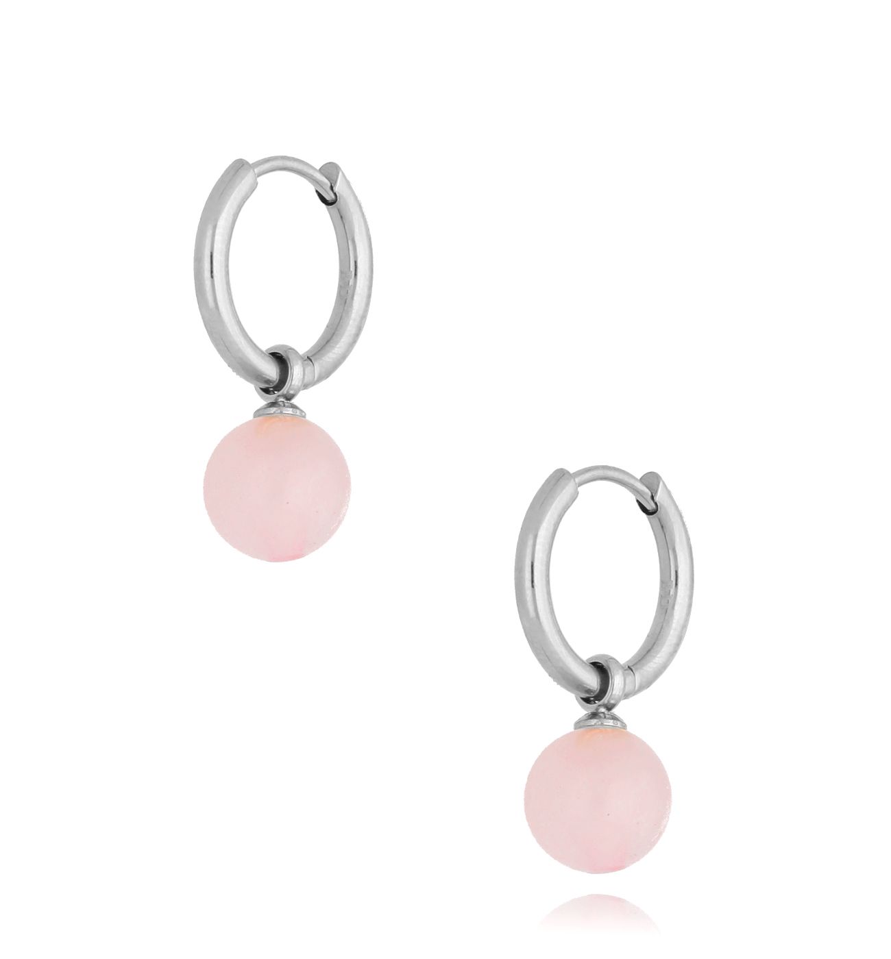 Kolczyki srebrne kółka z kwarcem różowym ze stali szlachetnej KSA0230