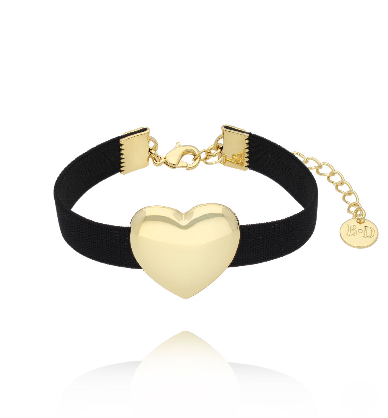 Bransoletka czarna ze złotym sercem BSS0222 - By Dziubeka