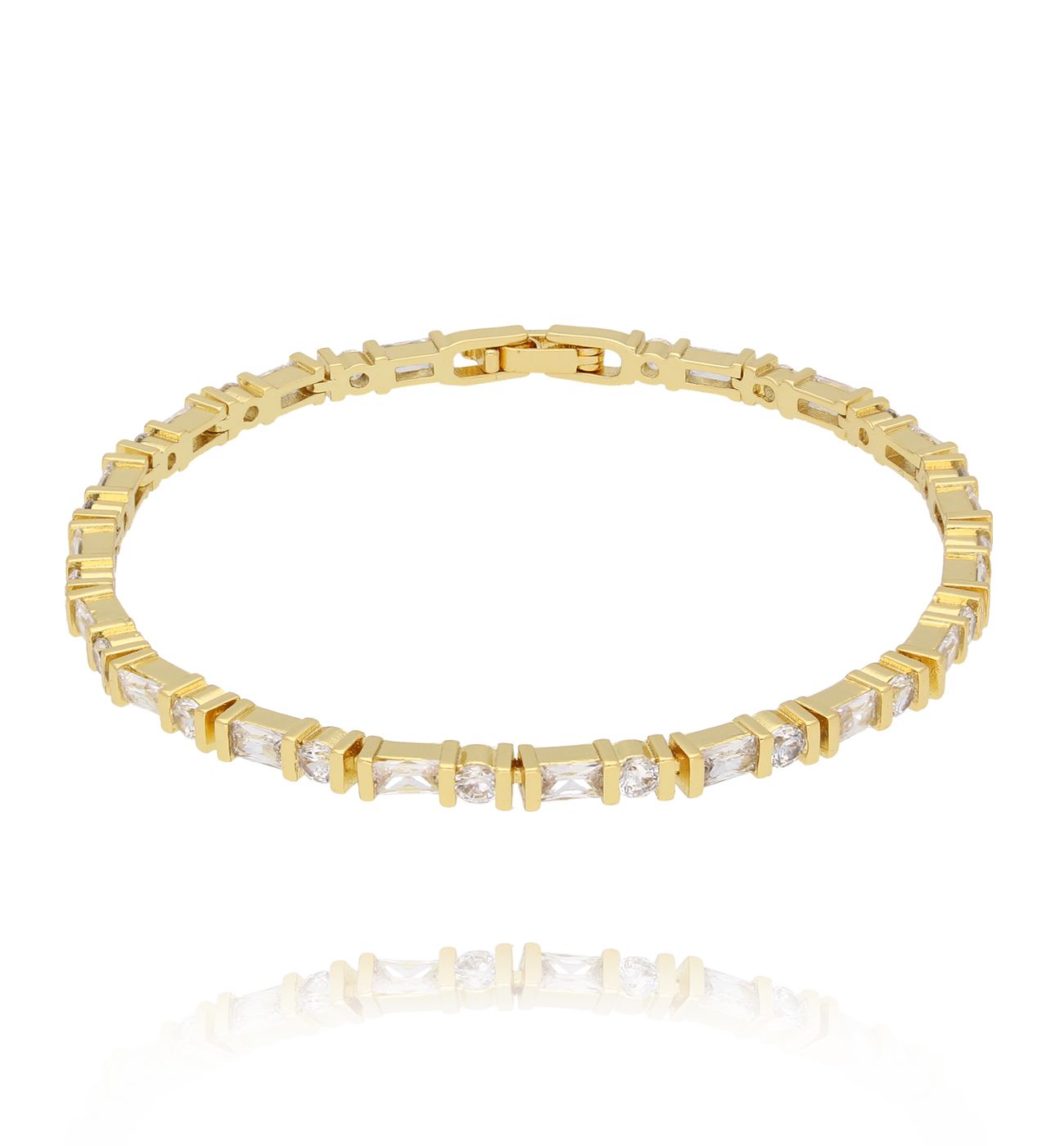Klasyczna złota bransoletka tennis z prostokątnymi cyrkoniami BSS0238
