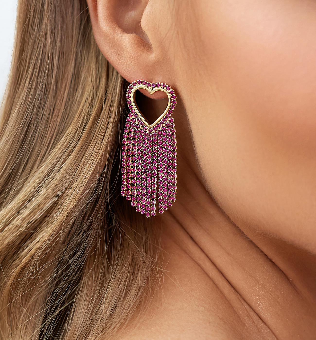 Kolczyki fuksja z sercami Open Hearts KSS1363