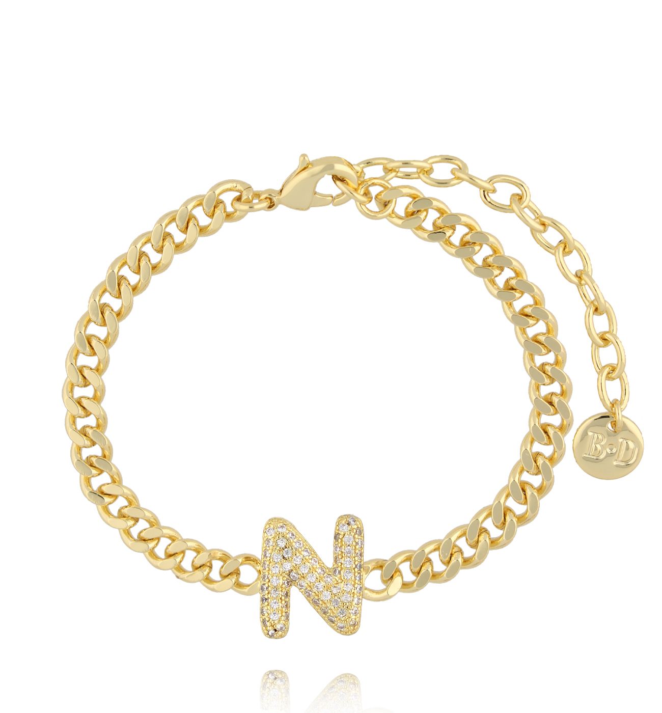 Bransoletka złota z literą N z cyrkoniami BSS0251