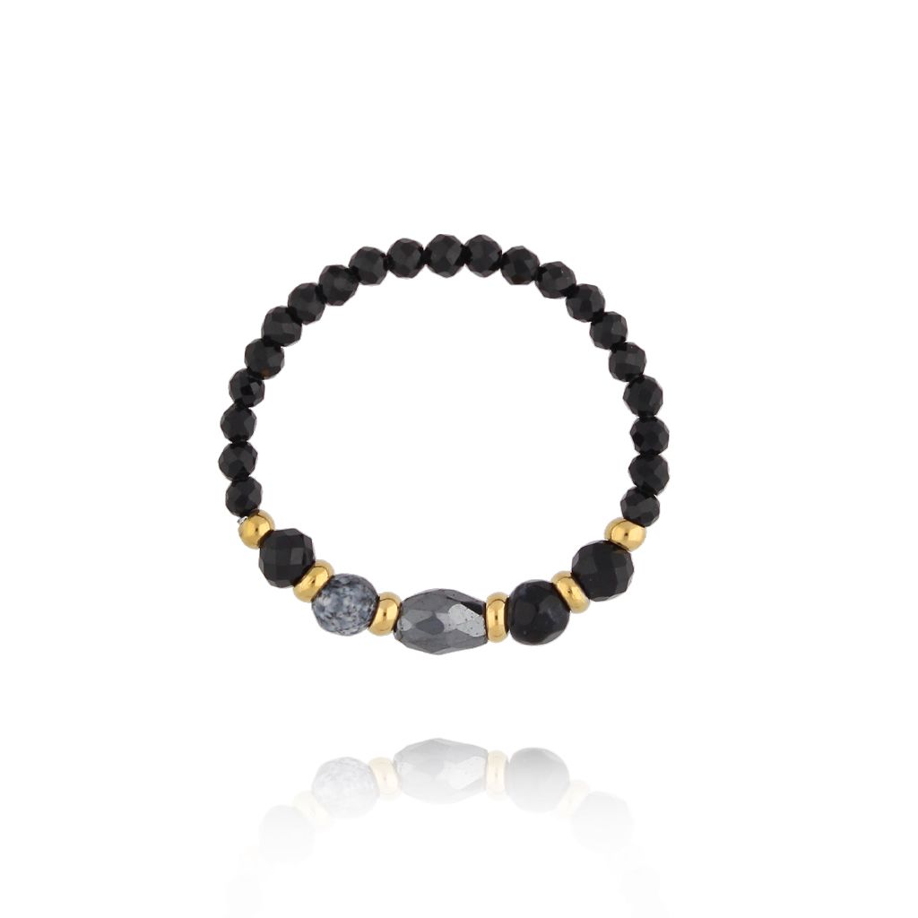 Pierścionek elastyczny z turmalinami i hematytami PTW0510