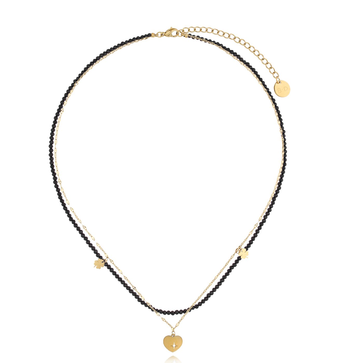 Naszyjnik czarny z serduszkiem złoty Mino NSY0131 - By Dziubeka