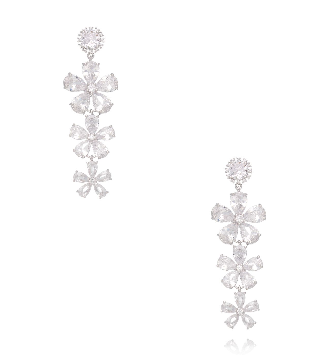 Koczyki długie kwiatowe z cyrkoniami srebrne KSS2025