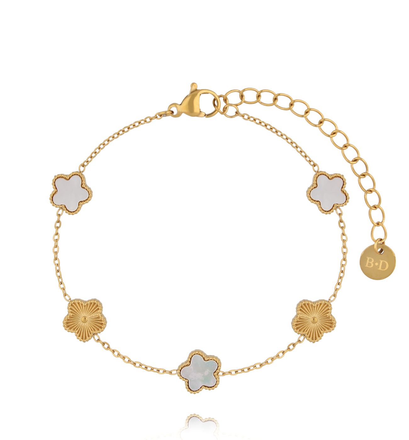 Bransoletka z motywem koniczynki z masą perłową i złotymi detalami BSY0603 - By Dziubeka