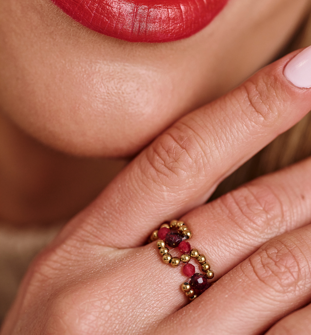 Pierścionek elastyczny bordowy PSC0718 - By Dziubeka