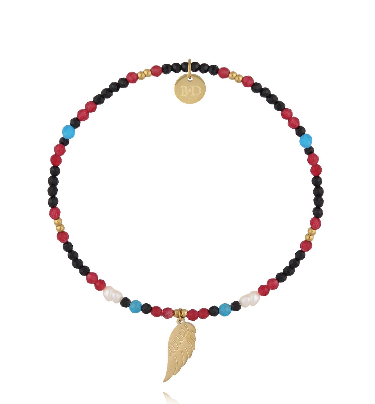 Bransoletka z kamieni naturalnych i skrzydełkiem - By Dziubeka