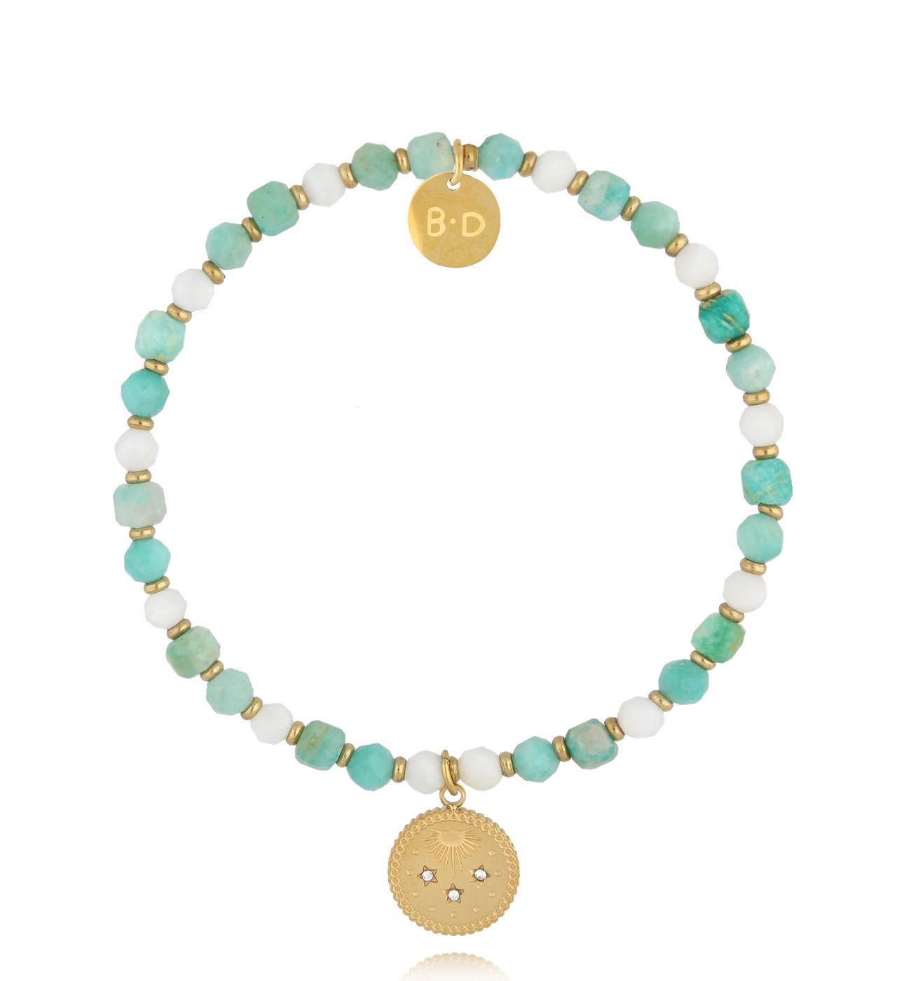 Bransoletka z amazonitami i muszlami złota - By Dziubeka