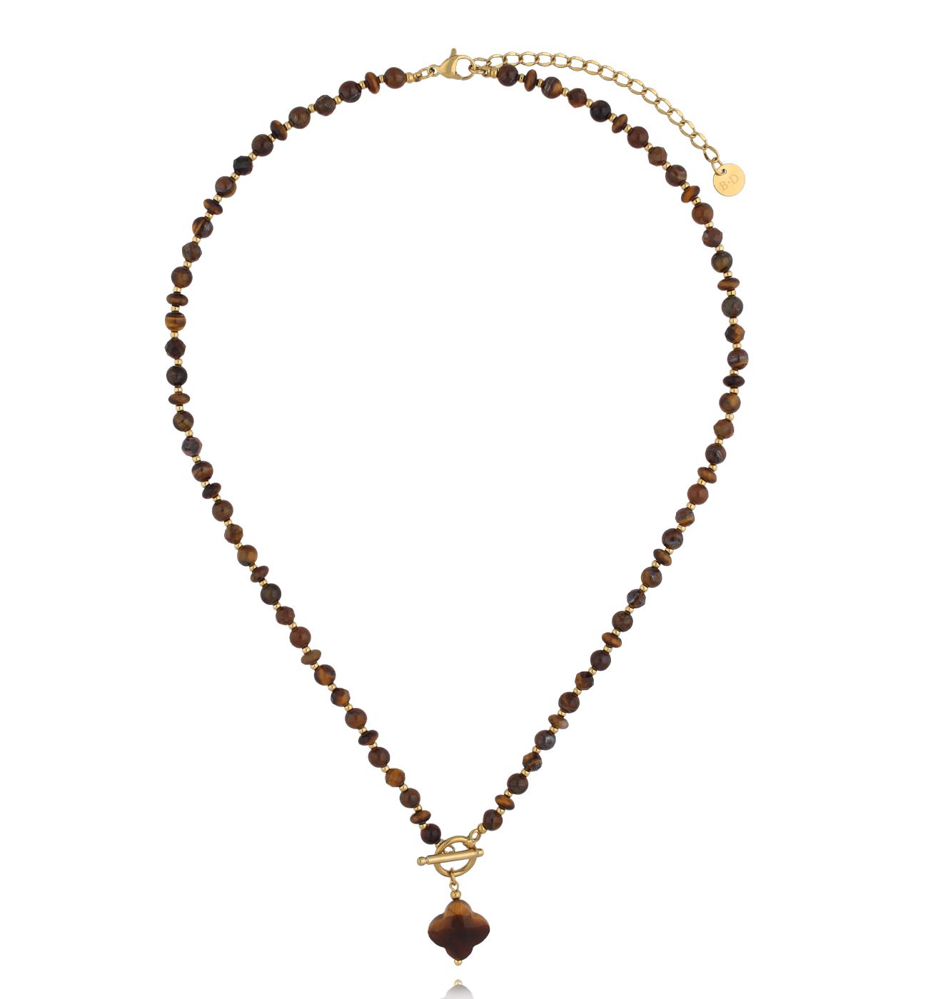 Naszyjnik z tygrysiego oka z zawieszką koniczynki NPA1625