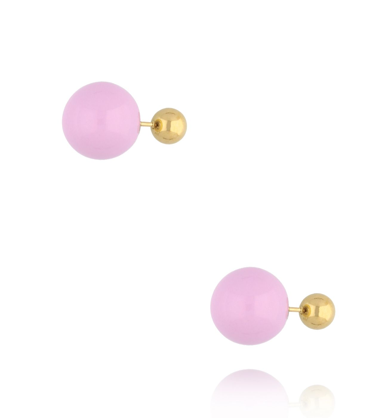 Kolczyki złote kulki z fioletową pastelową emalią Balls - By Dziubeka
