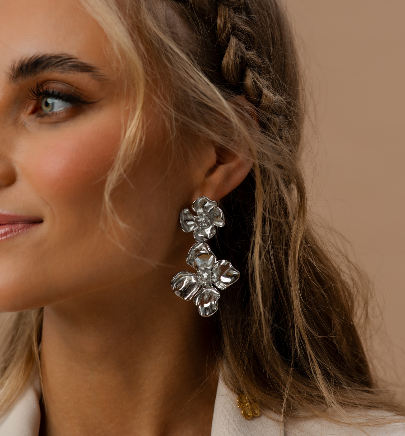Kolczyki kwiatki duże srebrne - By Dziubeka