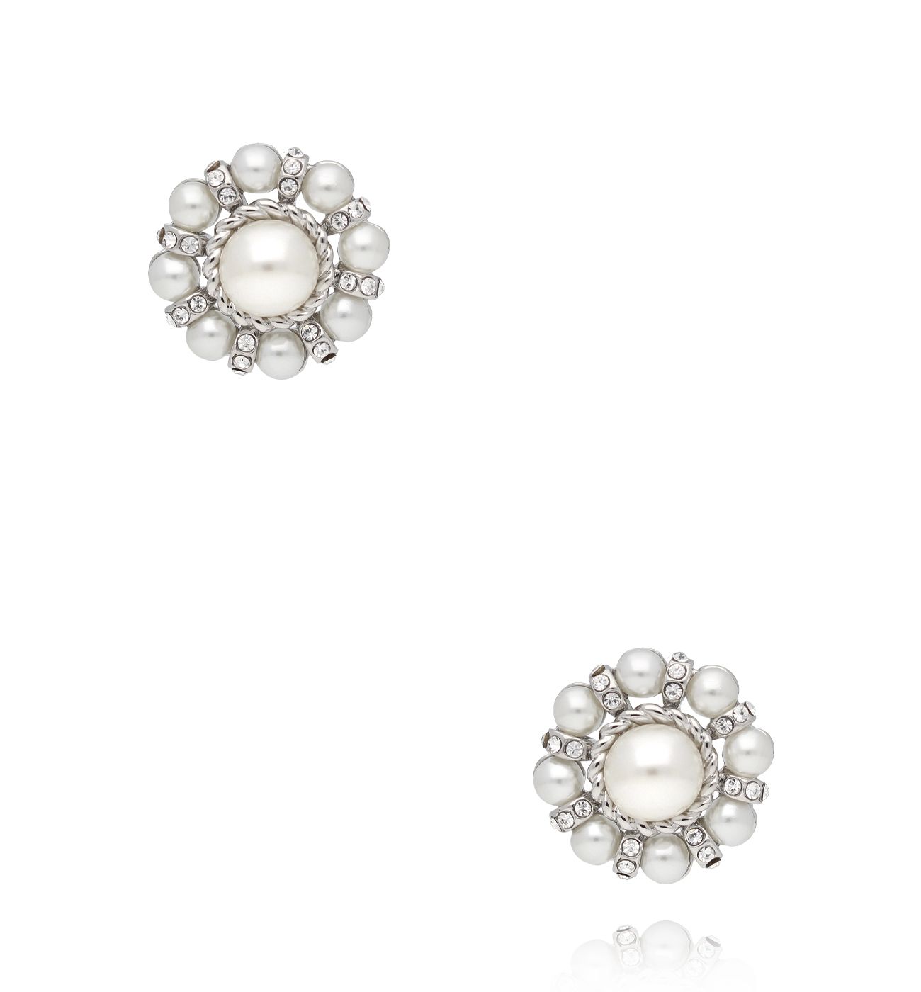 Kolczyki srebrne z perłami i cyrkoniami w formie kwiatu - By Dziubeka
