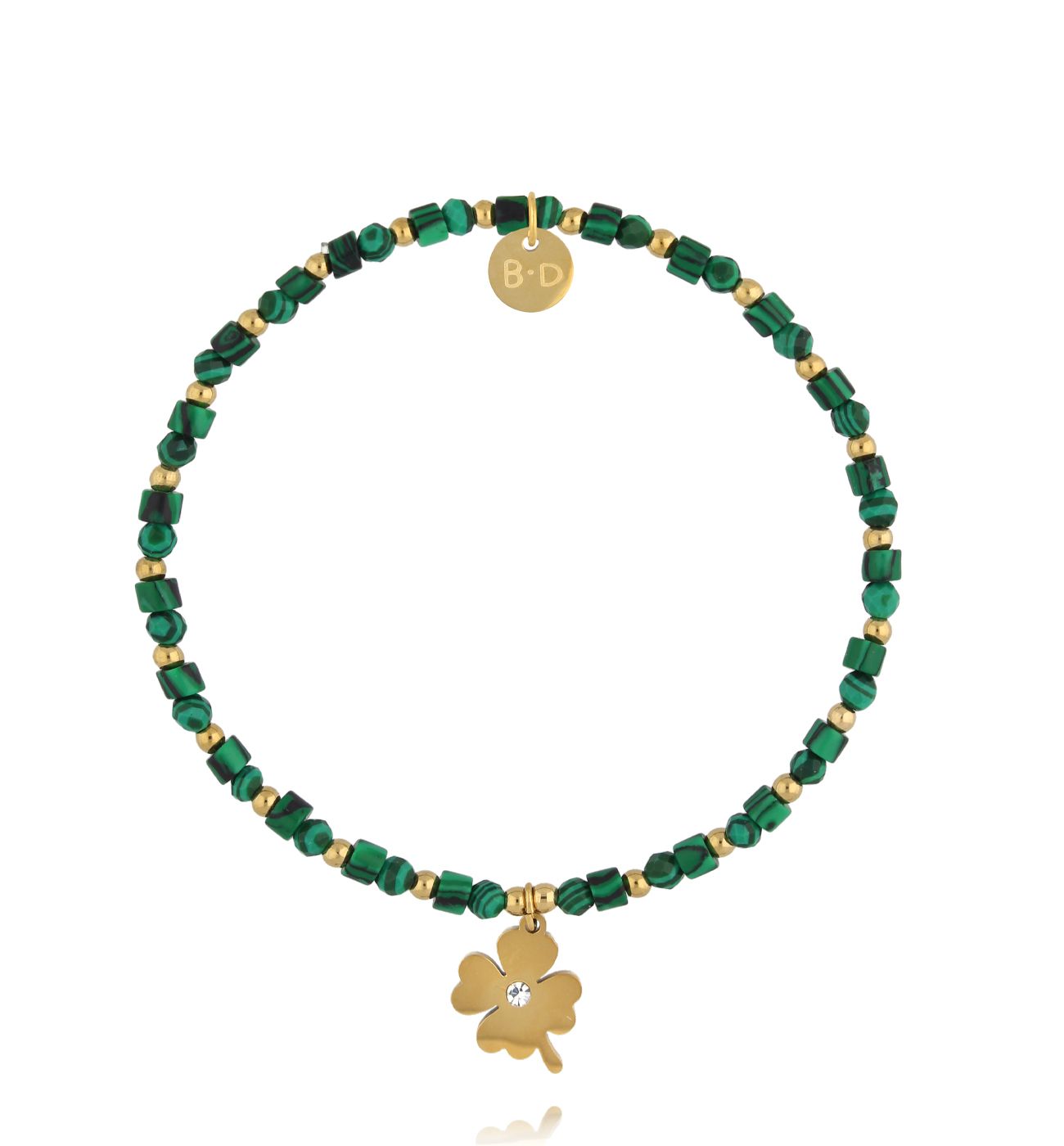 Bransoletka z malachitu ze złotą koniczyną BTW3514