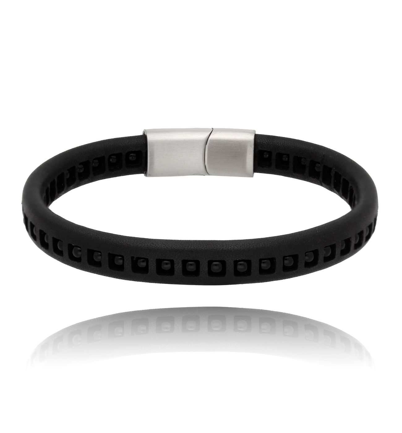 Bransoletka skórzana czarna Asher 30 - By Dziubeka