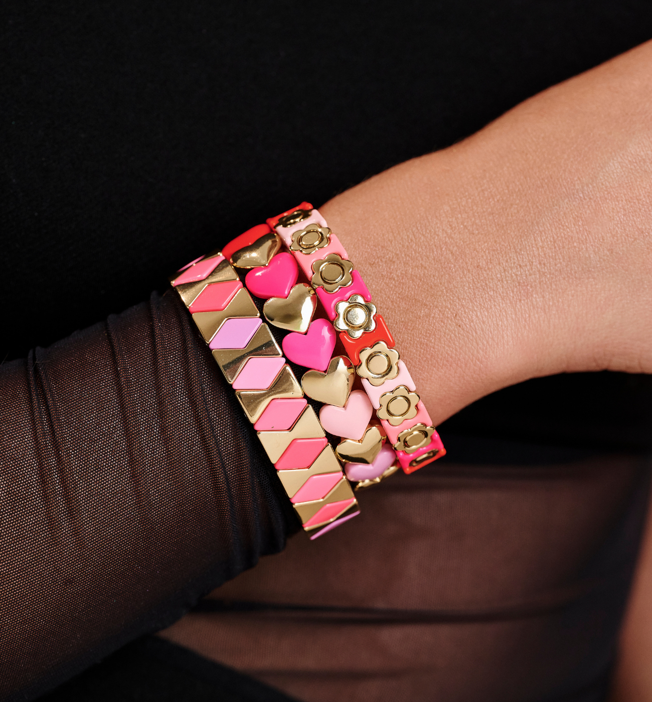 Zestaw bransoletek w różu i złocie ZN0090 - By Dziubeka