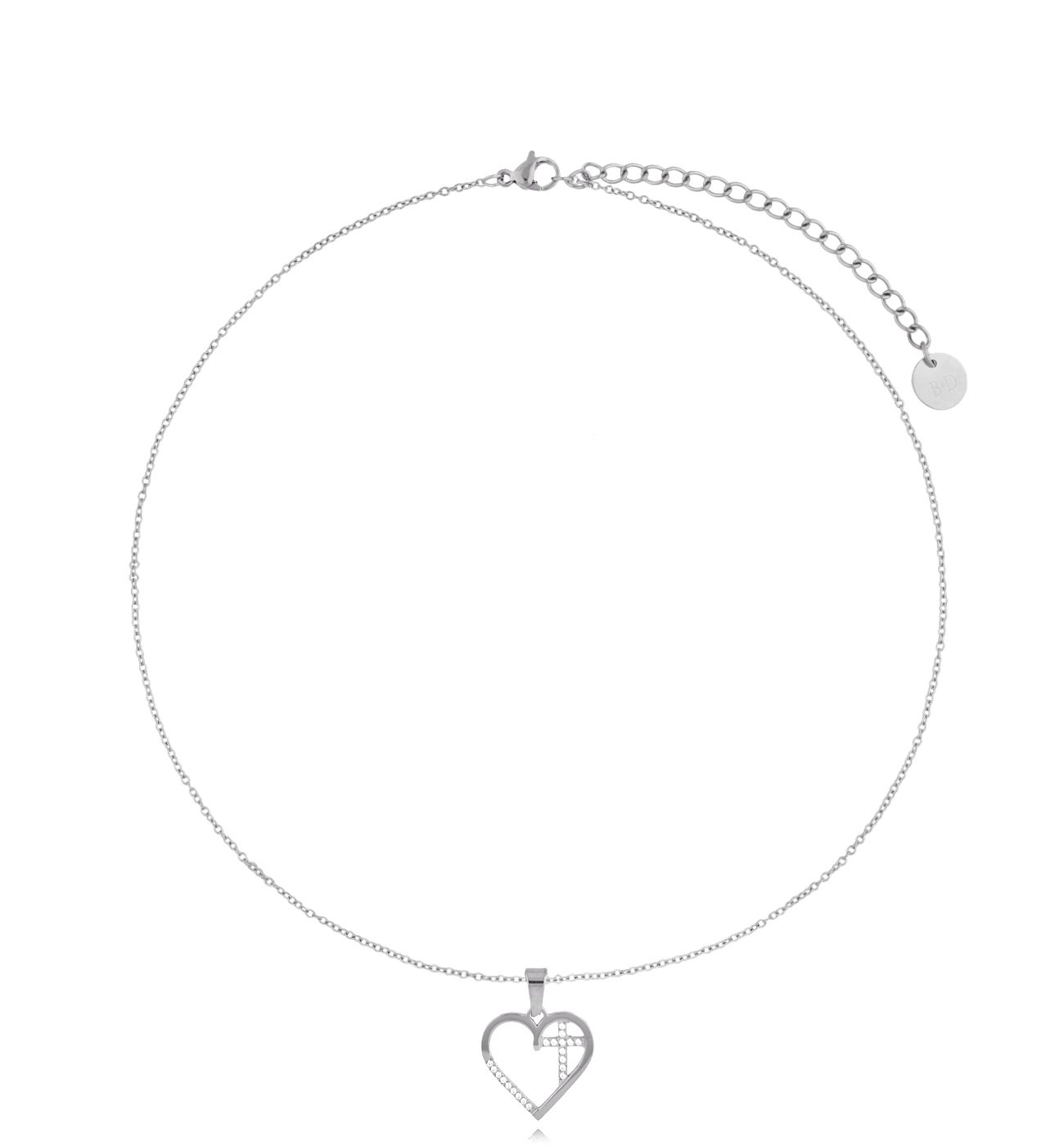Naszyjnik srebrny z sercem i krzyżykiem Florence NSA0733