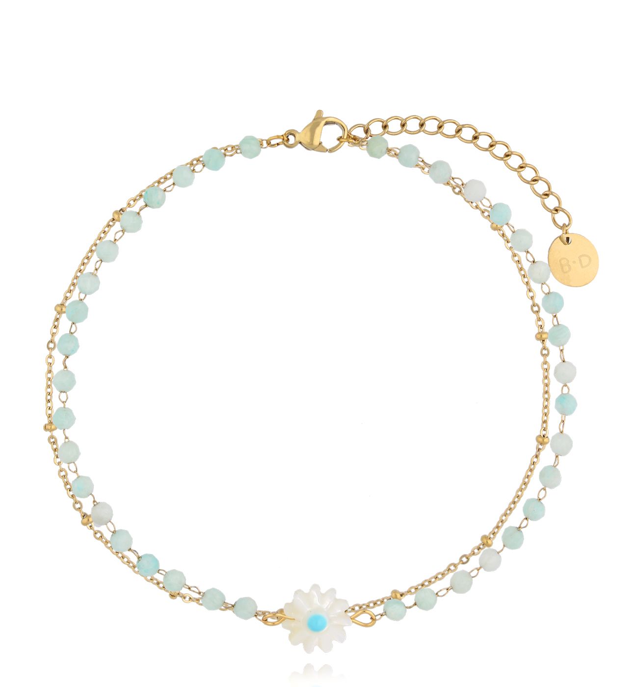 Bransoletka na nogę z jadeitami i kwiatuszkiem BNSY0029 - By Dziubeka