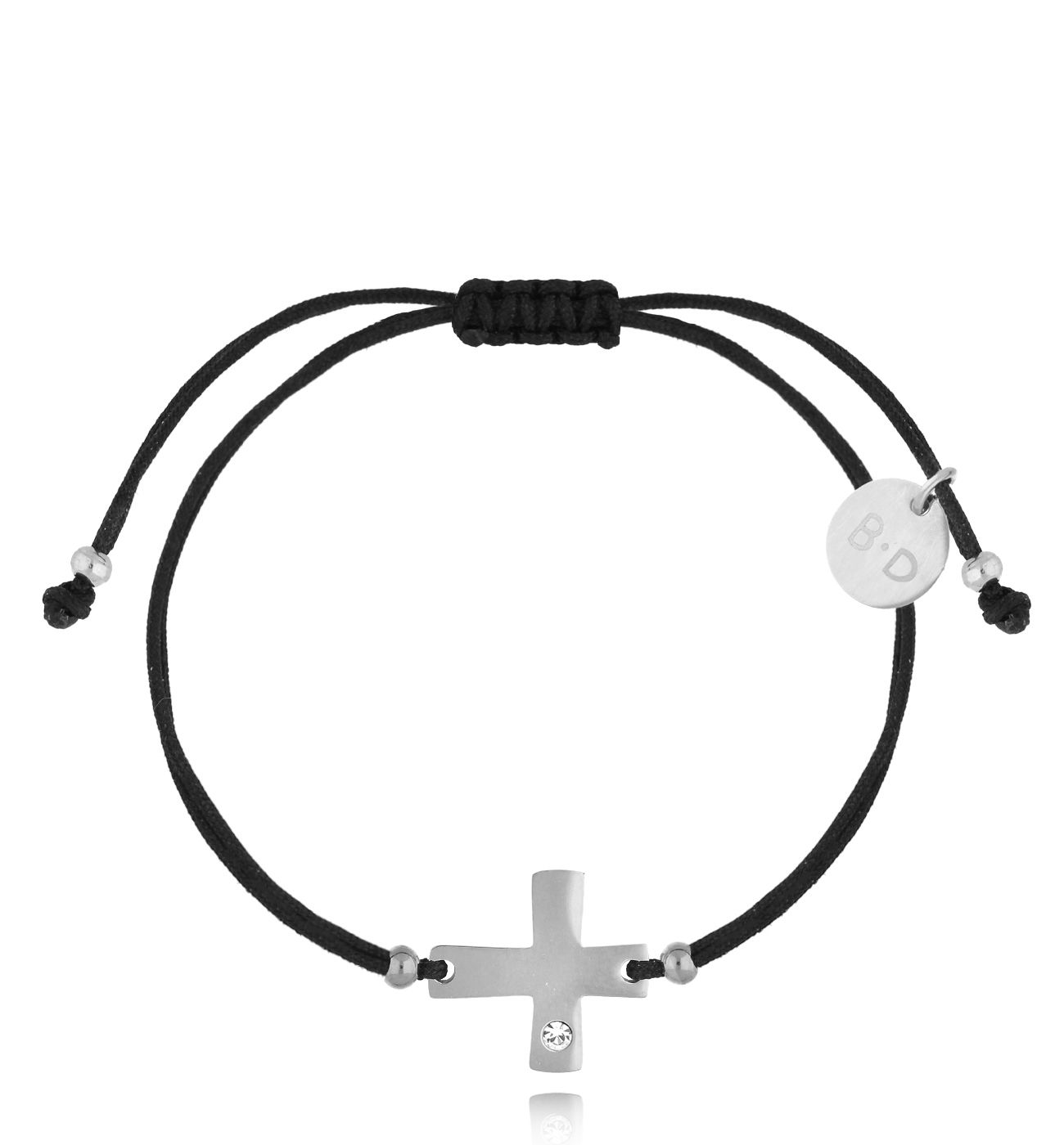 Bransoletka czarna ze srebrnym krzyżykiem Cross BGL0845 - By Dziubeka