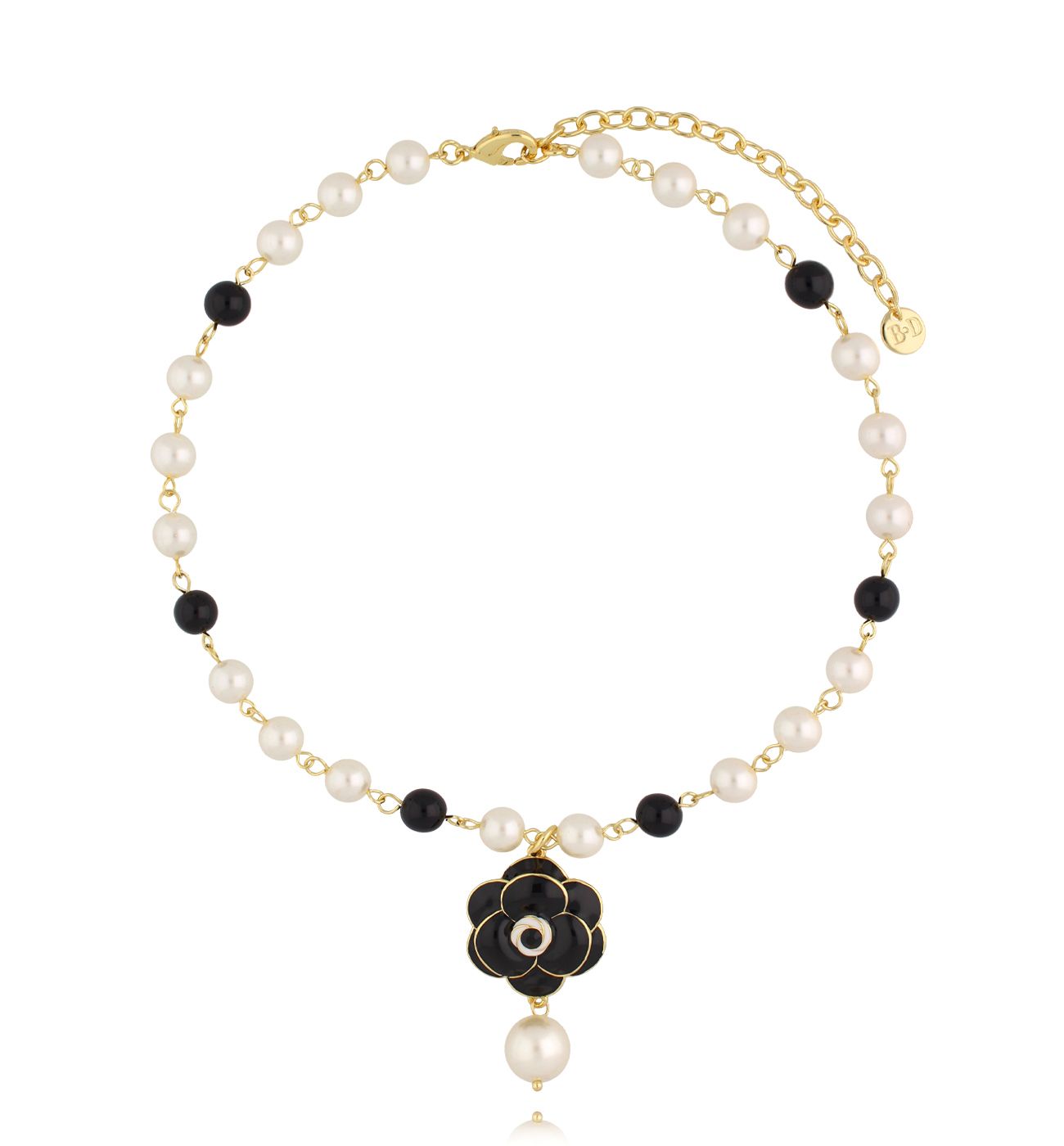 Naszyjnik z perłami i czarnym kwiatem NS0369