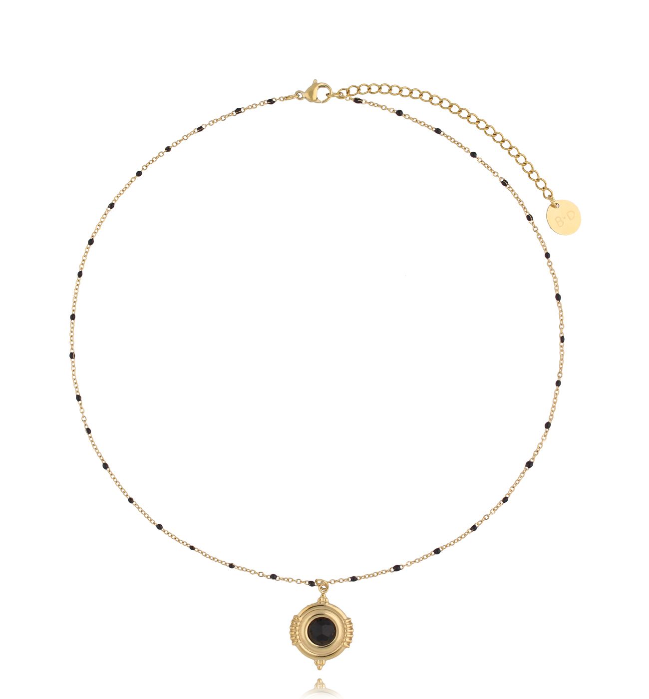 Naszyjnik złoty z czarną zawieszką Theresa NSY0143 - By Dziubeka
