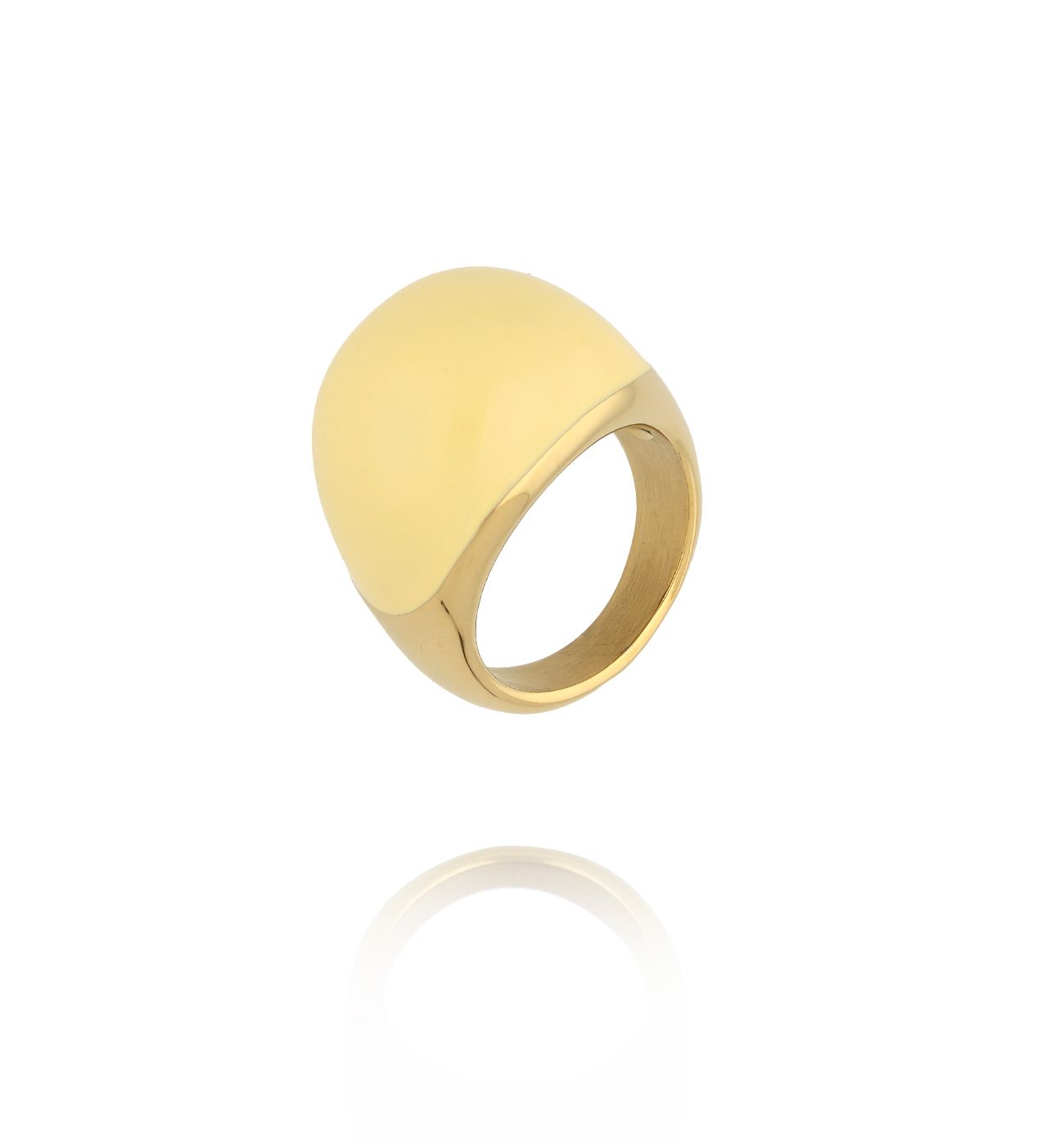 Pierścionek złoty z emalią w odcieniu kremowej żółci - By Dziubeka