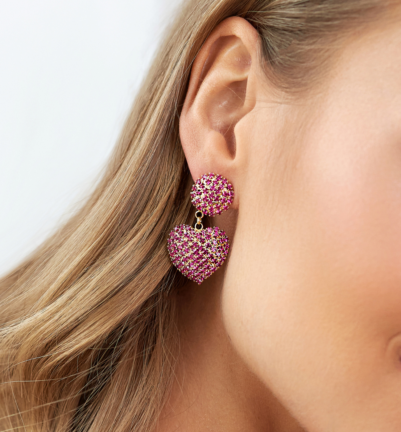 Kolczyki fuksja z sercami Cristal Hearts - By Dziubeka