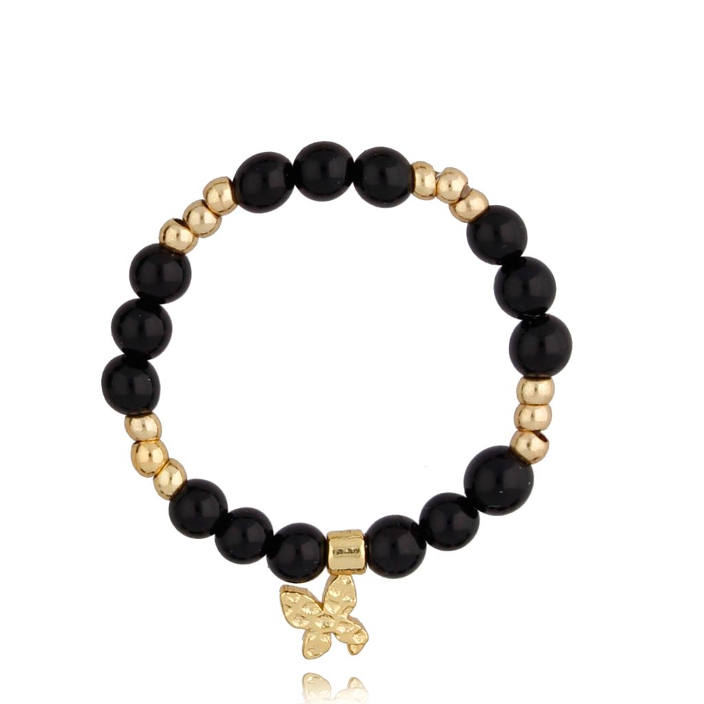 Pierścionek czarny z agatami i motylkiem Cheyenne PSC0301