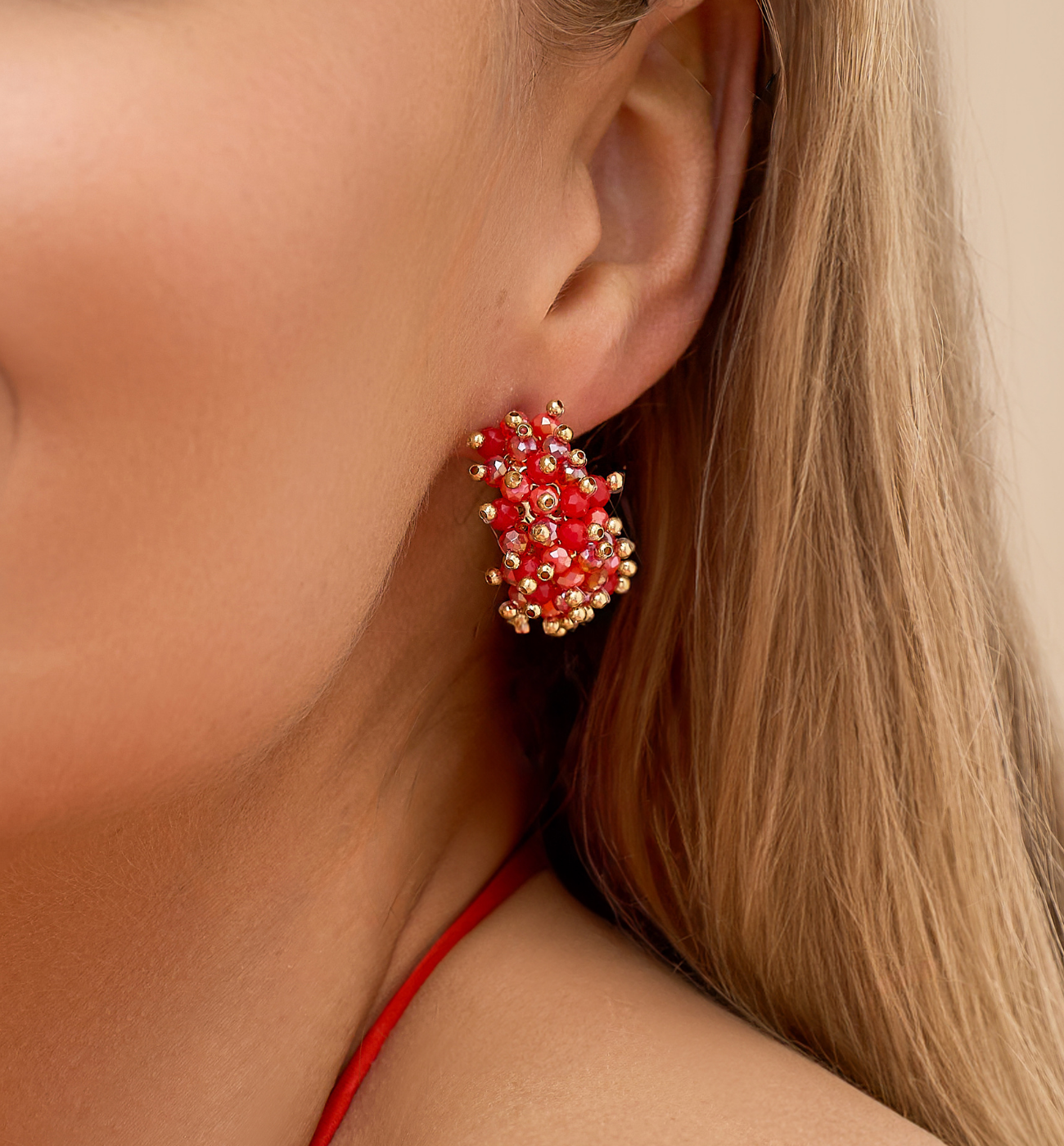 Kolczyki z czerwonymi kryształkami KWE0151 - By Dziubeka