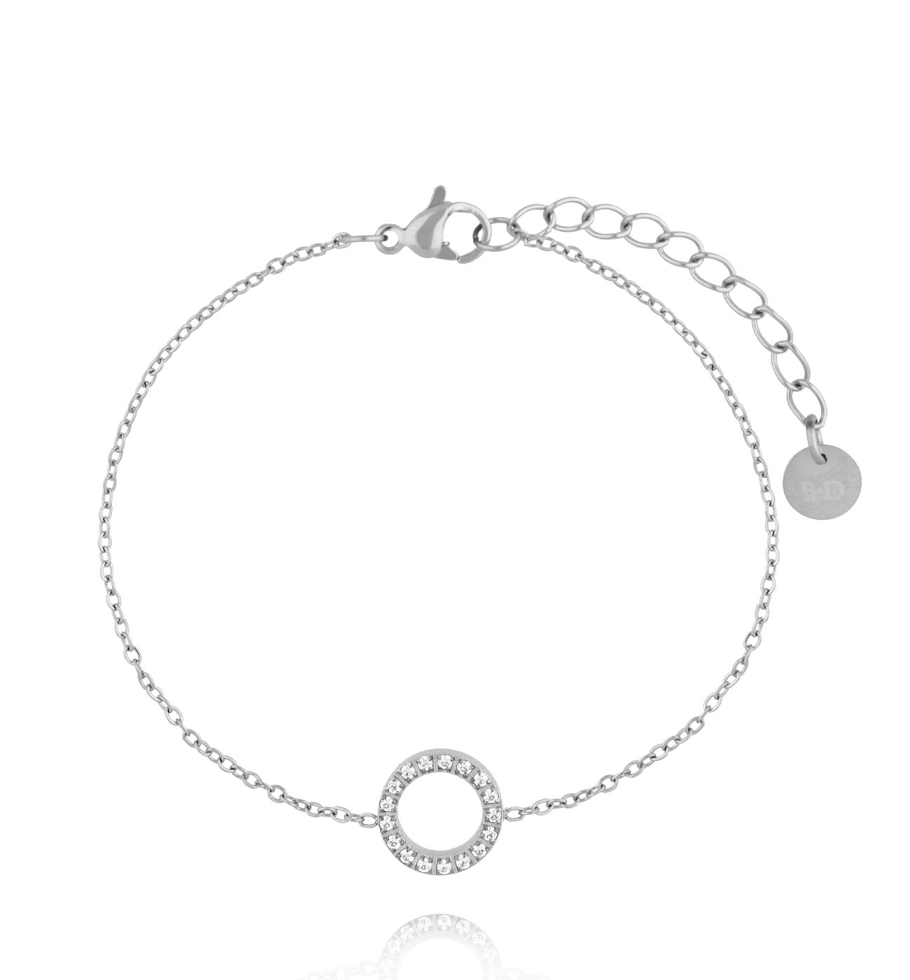 Bransoletka z cyrkoniami w okrągłym elemencie srebrna - By Dziubeka