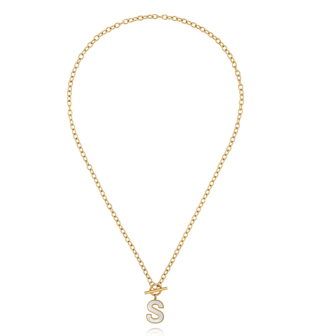 Naszyjnik z literą S i zapięciem toggle NSY0868