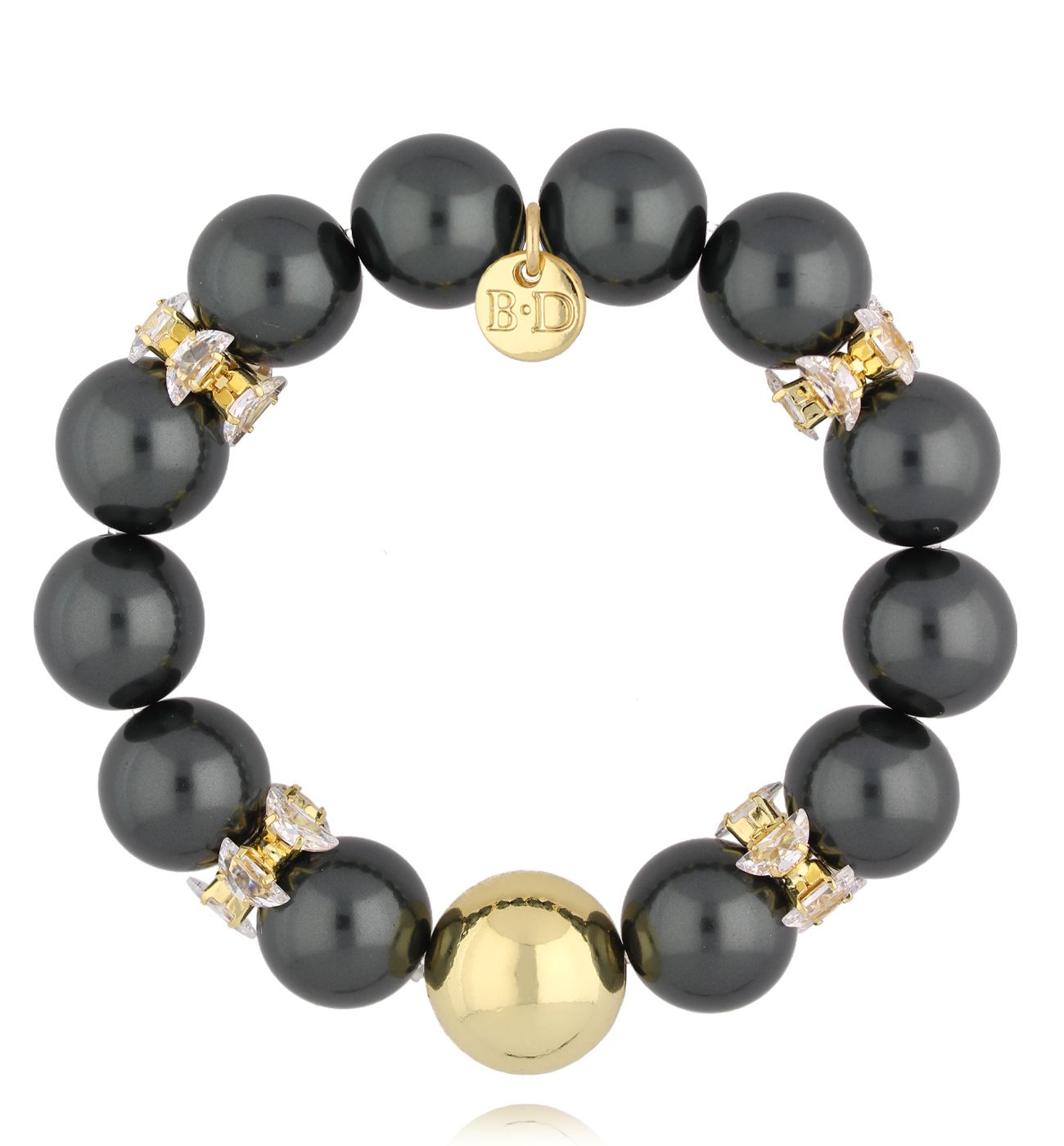 Bransoletka z dużą złotą kulą i granatowymi perełami BPE0157