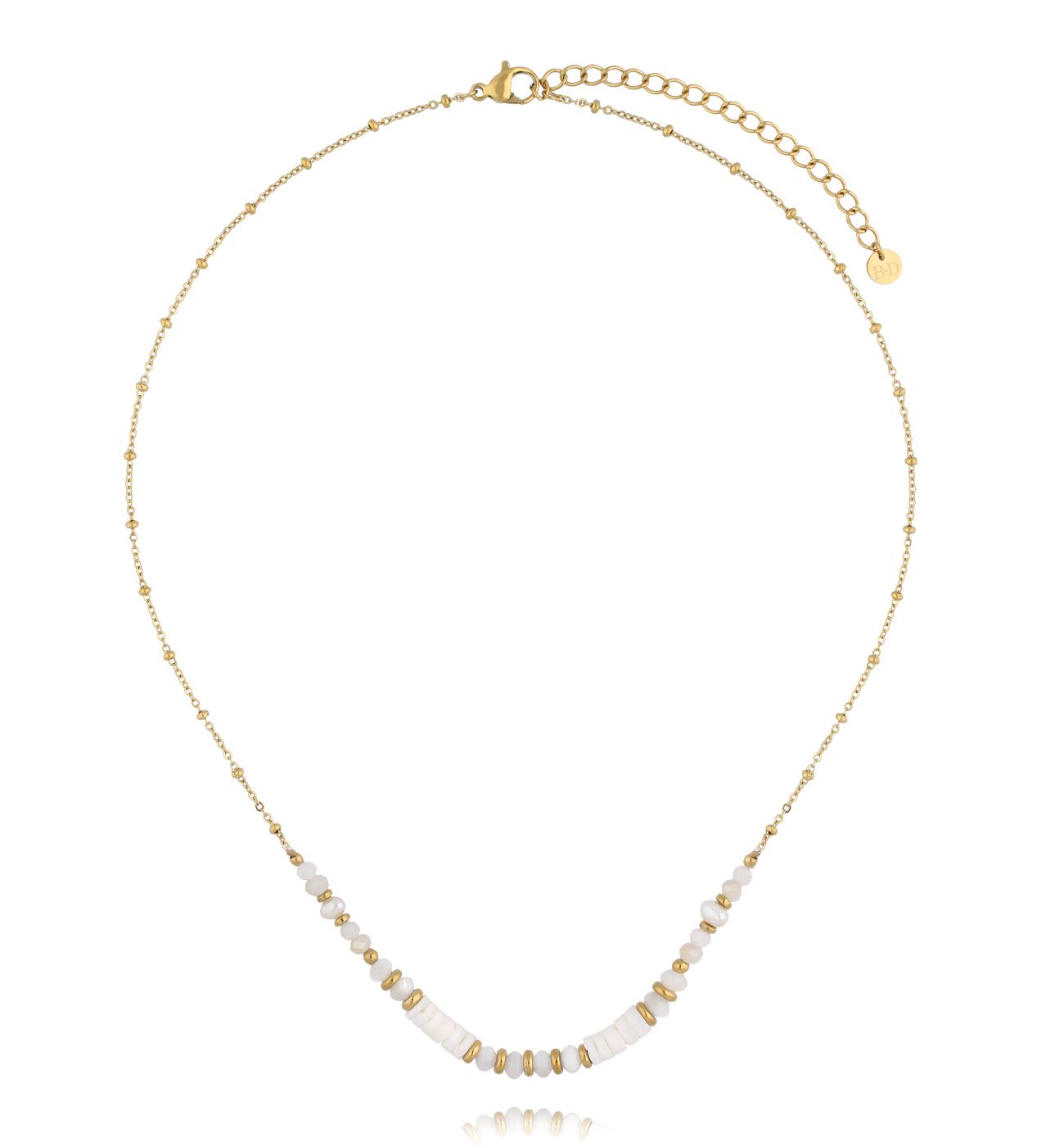 Naszyjnik biały z muszlami i perłami - By Dziubeka