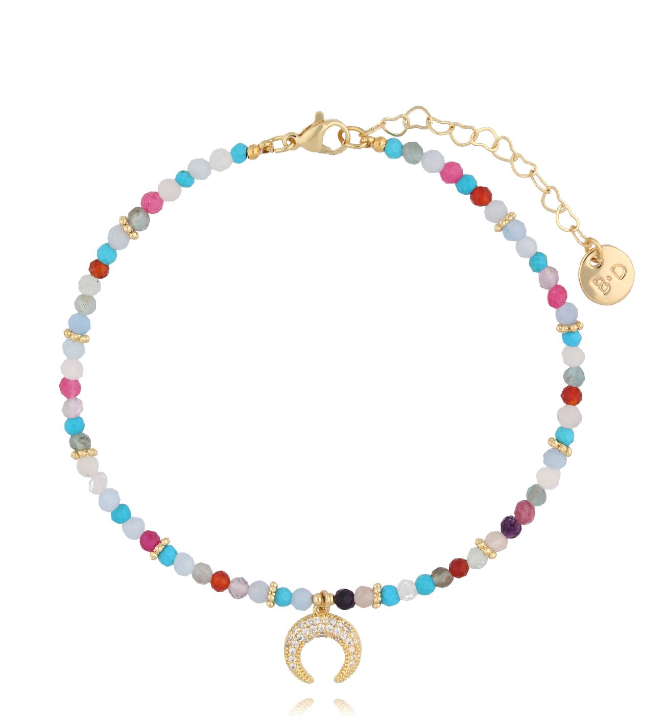 Bransoletka na nogę kolorowa z księżycem B - By Dziubeka