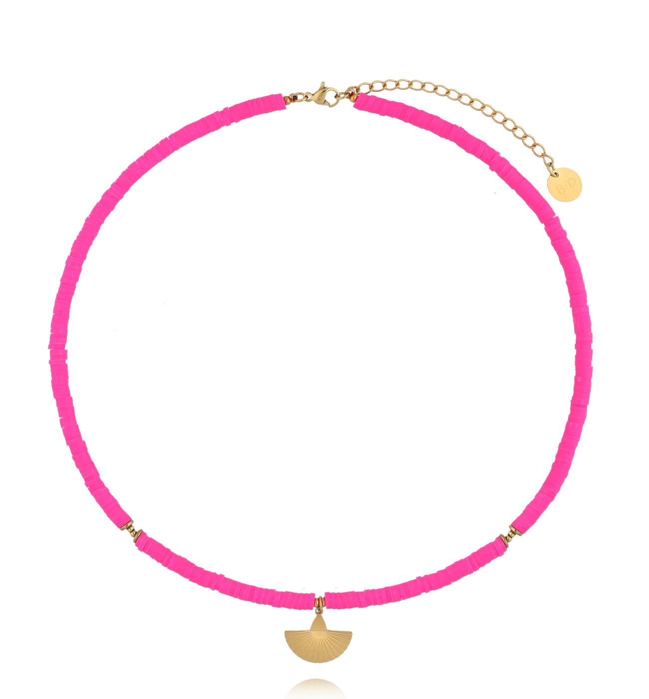 Naszyjnik z różowych koralików z zawieszką wachlarza NSH0122 - By Dziubeka