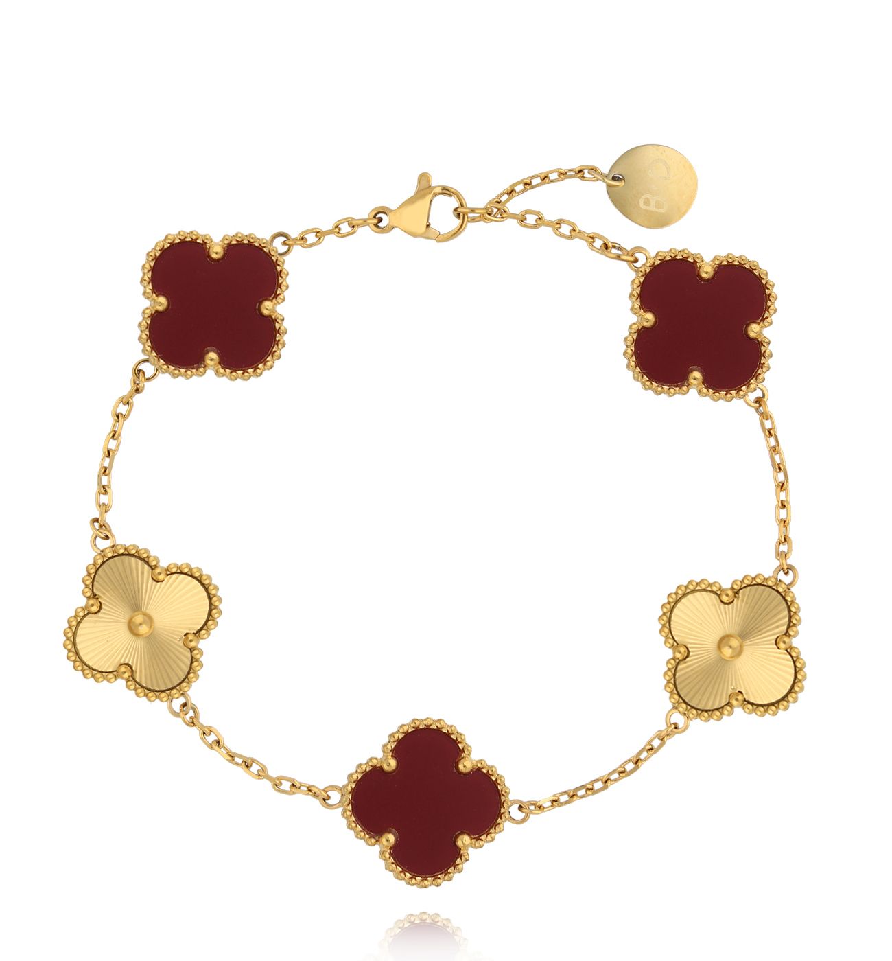 Bransoletka z bordowymi koniczynkami złota Clovers BSY0188