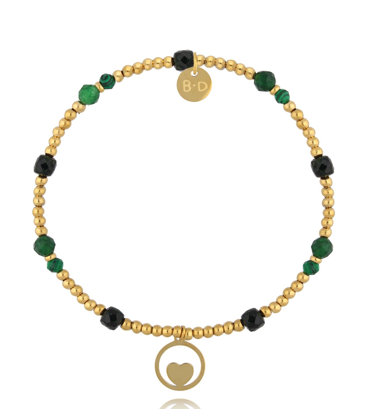 Bransoletka z zielonymi kamieniami i zawieszką serca - By Dziubeka