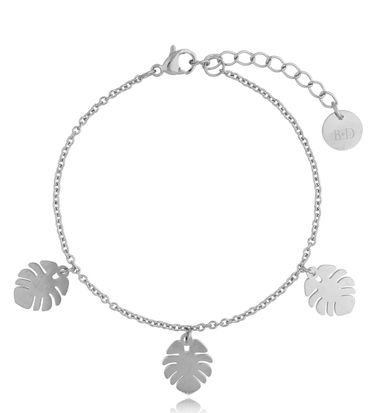 Bransoletka srebrna ze stali szlachetnej z liśćmi monstery BSA0133