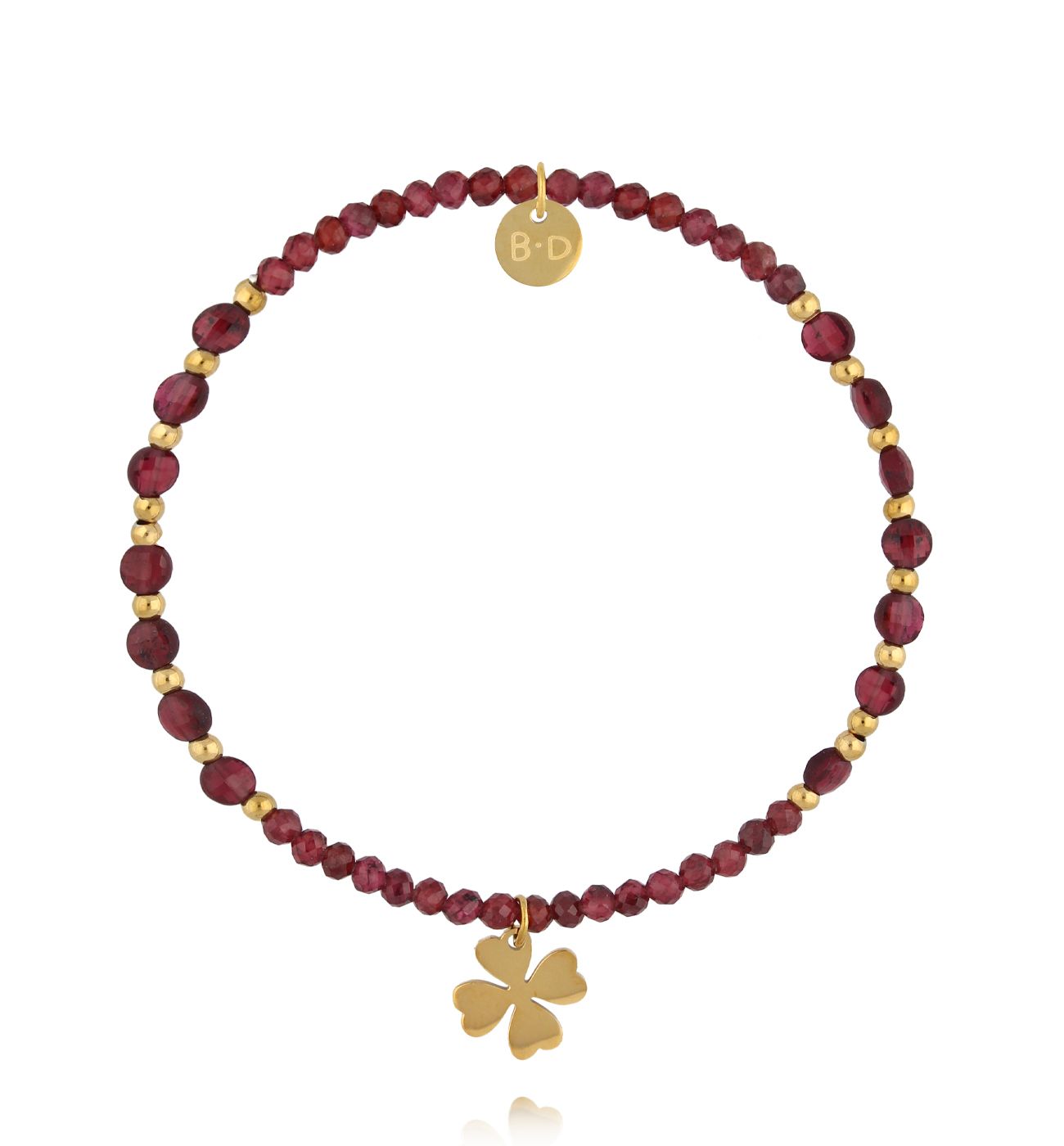 Bransoletka z granatu z zawieszką w kształcie koniczynki - By Dziubeka