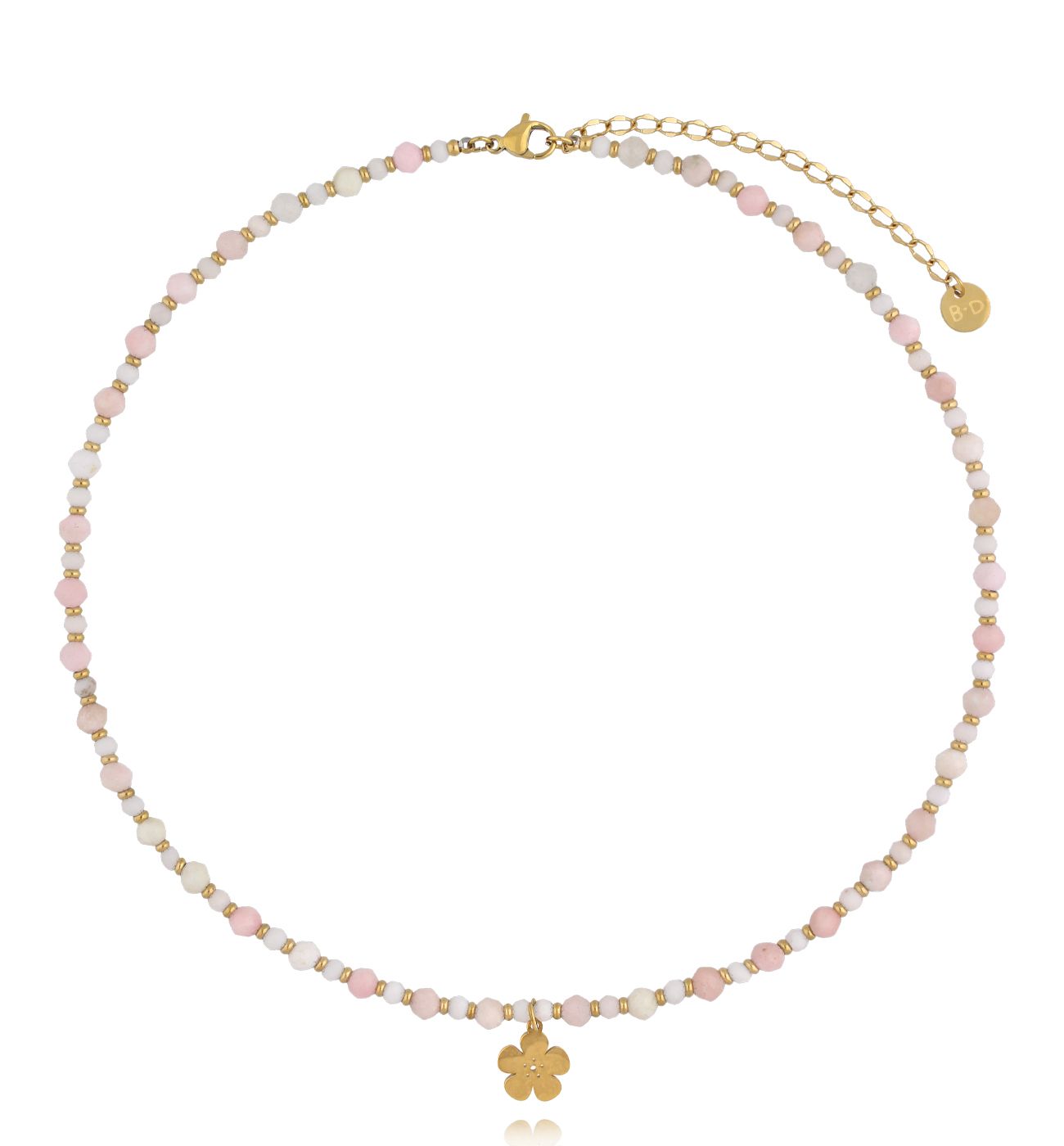 Naszyjnik z różowego opalu i zawieszką kwiatka NTW1644