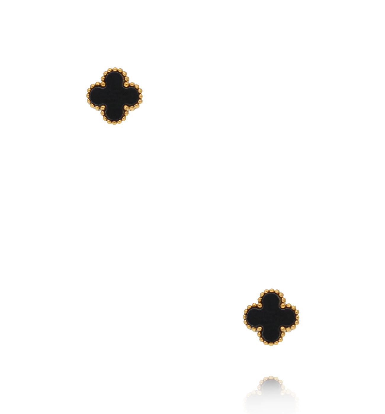 Kolczyki koniczynki z czarną emalią w złotej oprawie KSY0603 - By Dziubeka