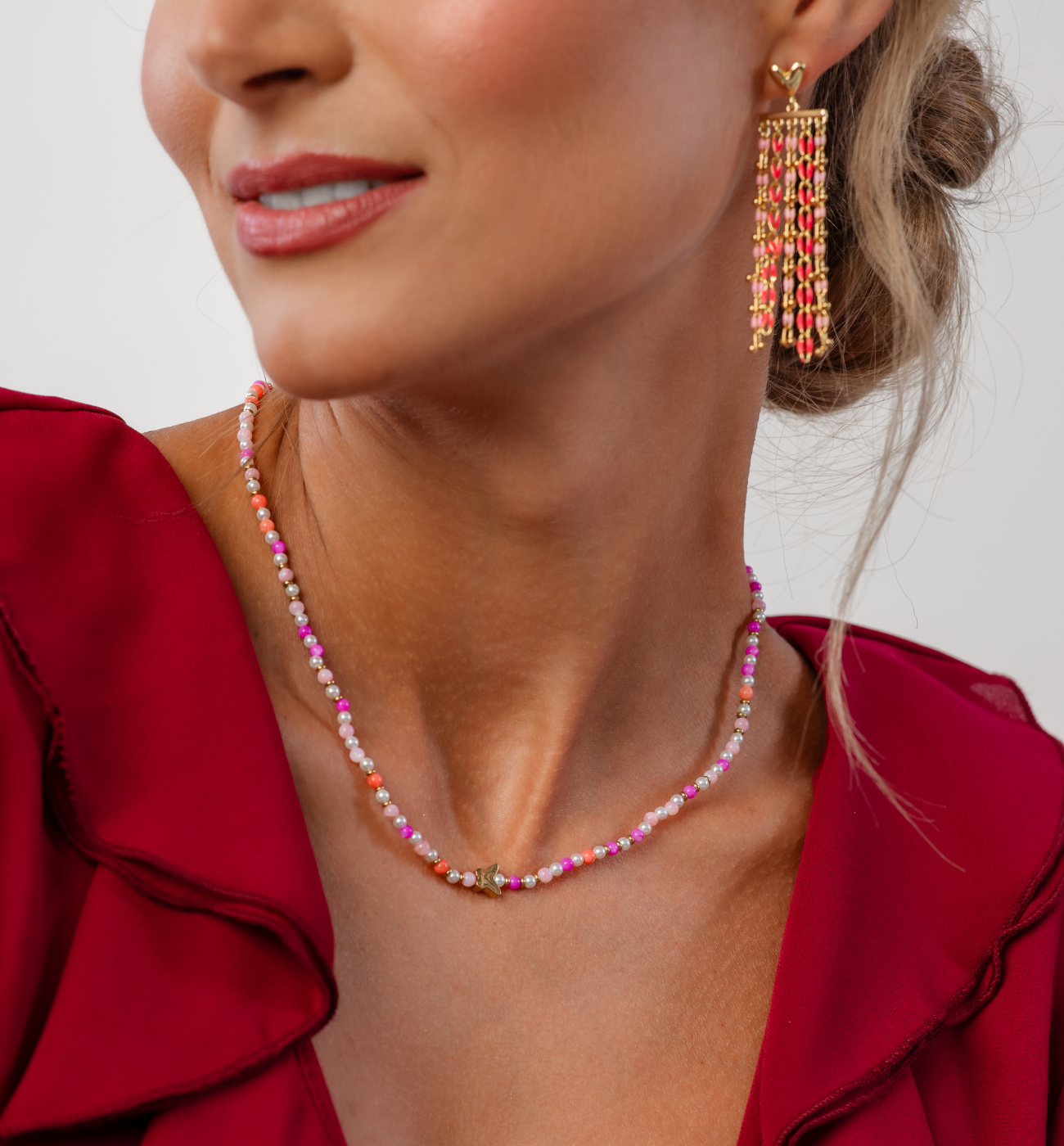 Naszyjnik różowy z motylkiem - By Dziubeka