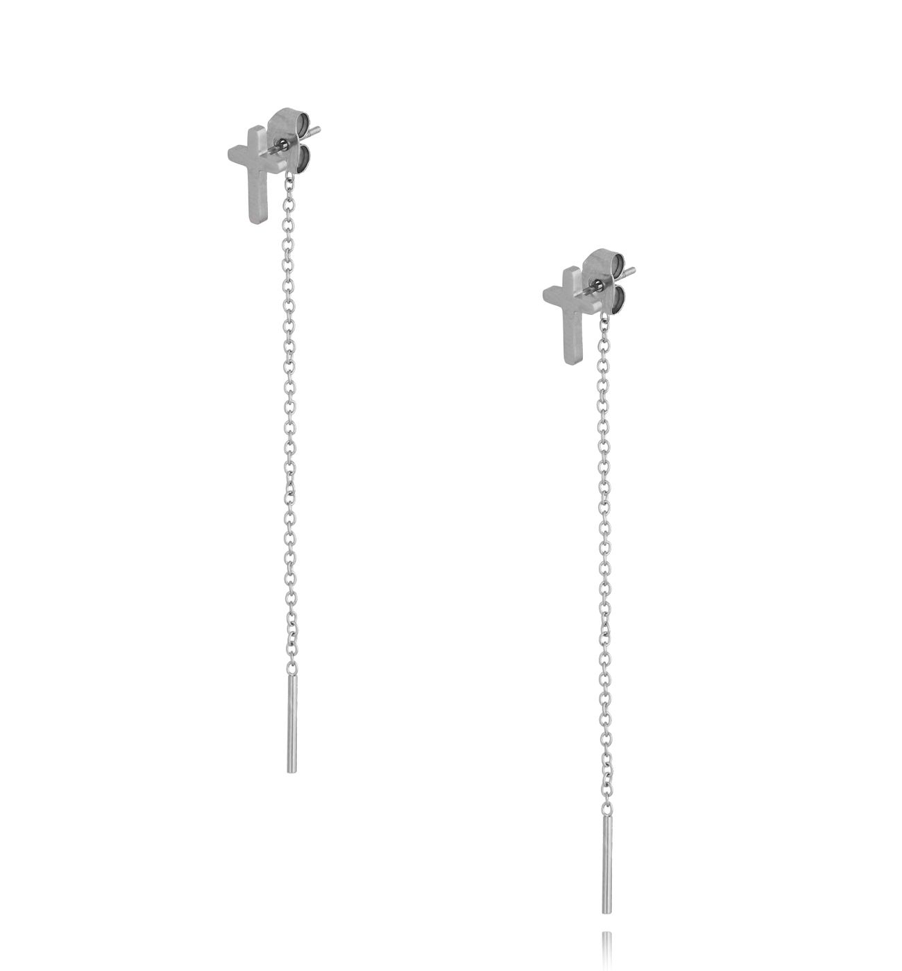 Kolczyki srebrne krzyżyki z łańcuszkiem - By Dziubeka
