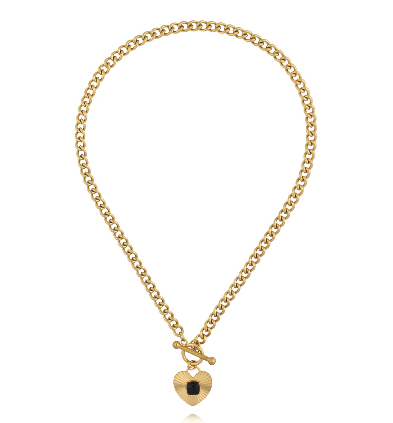Naszyjnik łańcuch z sercem i czarnym detalem NSY0744 - By Dziubeka